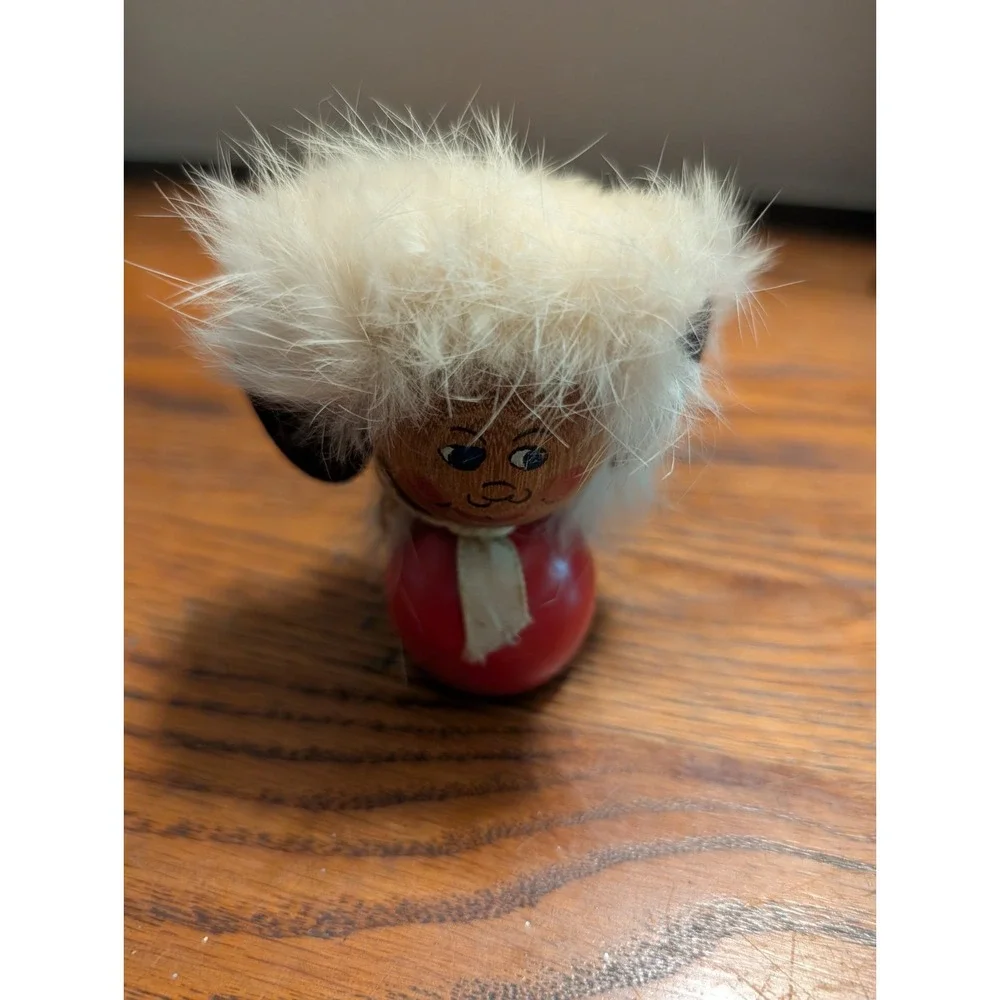 Vintage Wood Mischief Troll Doll Figure Fur Wool Hair Sweden Danish Scandinavian